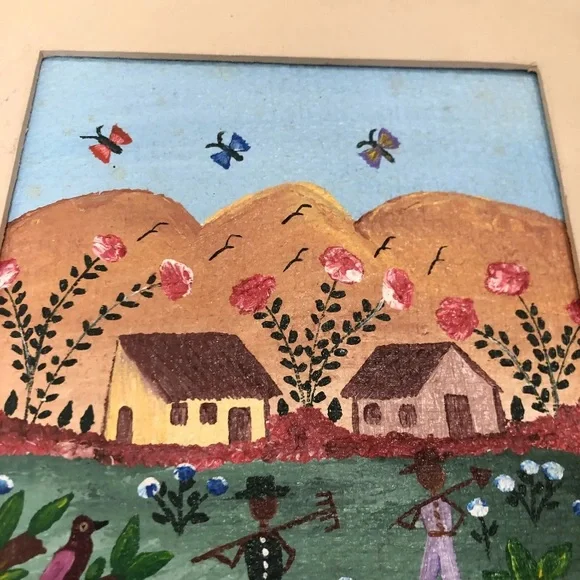 Original Folk Art/Painting/Acrylic on Canvas Picking up Cotton Signed